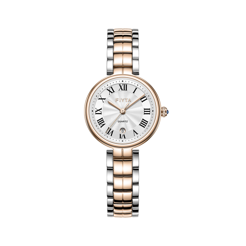 FIYTA Little Bliss Women's Quartz Watch DL865037.PWM product view (Silver Dial / Rose Gold & Silver Strap)