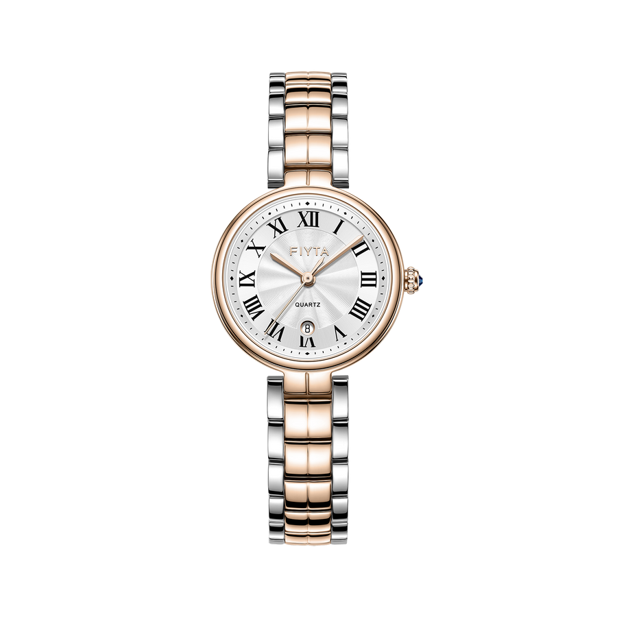 FIYTA Little Bliss Women's Quartz Watch DL865037.PWM product view (Silver Dial / Rose Gold & Silver Strap)