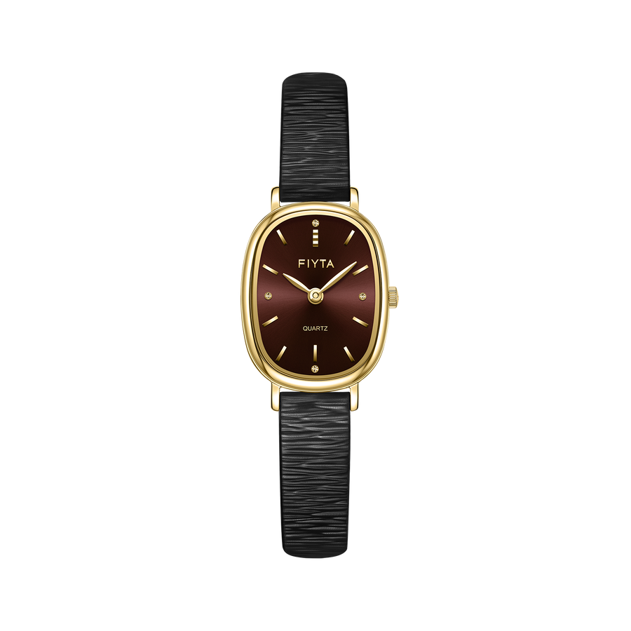 FIYTA Cocoa Women's Quartz Watch DL865042.GKB product view (Brown Dial / Black Strap / Leather (DL865042.GKB)) (DL865042.GKB)