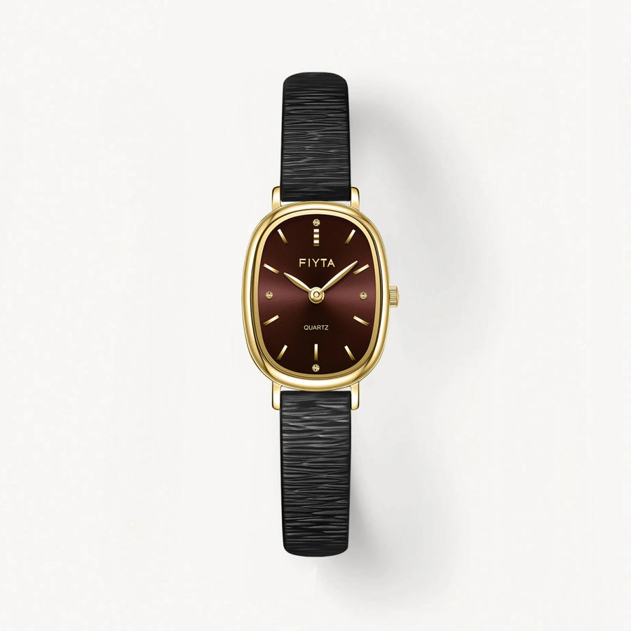 FIYTA Cocoa Women's Quartz Watch DL865042.GKB detail image (Brown Dial / Black Strap / Leather (DL865042.GKB))