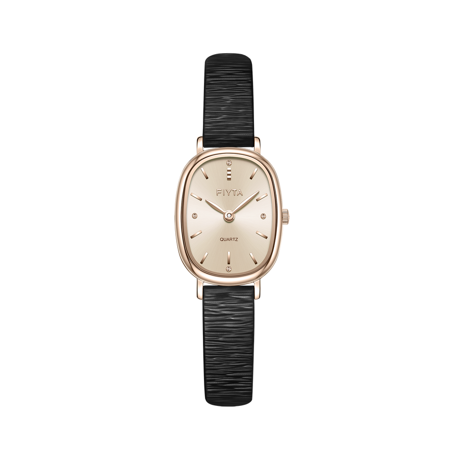 FIYTA Cocoa Women's Quartz Watch DL865042.PPB product view (Gold Dial / Black Strap) (DL865042.PPB)