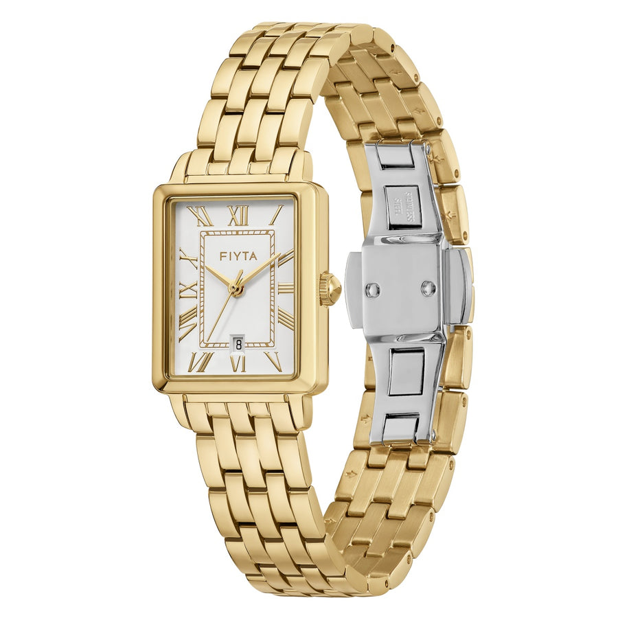 FIYTA Vior Women's Quartz Watch DL865050.GWG detail photo (White Dial / Gold Strap)