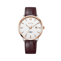 FIYTA Joyart Classic Pair Men's Quartz Watch 41 mm – 50 m G800023.MWK product view (White Dial / Brown Strap)