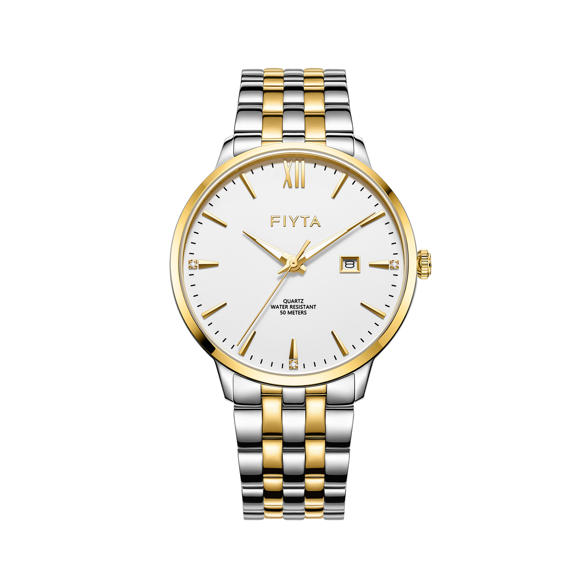 FIYTA Joyart Classic Pair Men's Quartz Watch 41 mm – 50 m G800023.TWT product view (White Dial / Gold & Silver Strap)