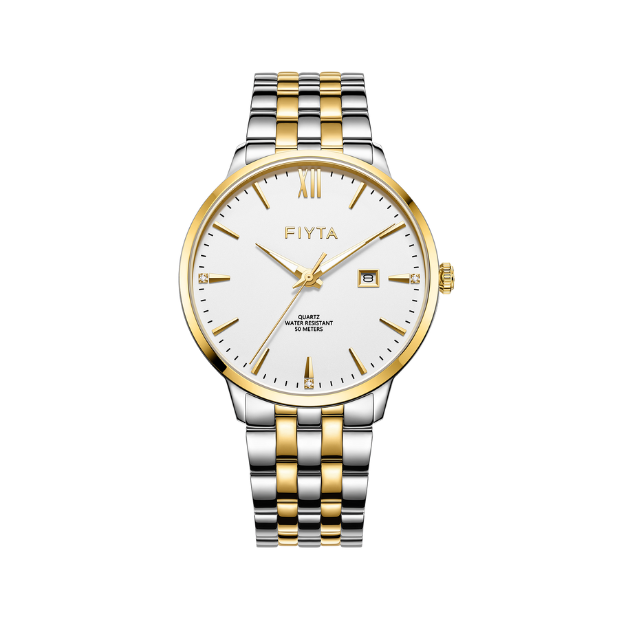 FIYTA Joyart Classic Pair Men's Quartz Watch 41 mm – 50 m G800023.TWT product view (White Dial / Gold & Silver Strap)