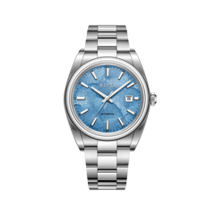 FIYTA Ginkgo Relief Men's Automatic Watch GA520013.WLW product view (Aqua Blue Dial / Silver Strap)
