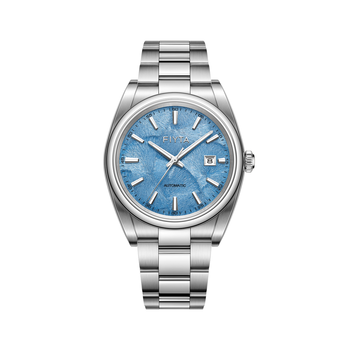 FIYTA Ginkgo Relief Men's Automatic Watch GA520013.WLW product view (Aqua Blue Dial / Silver Strap)