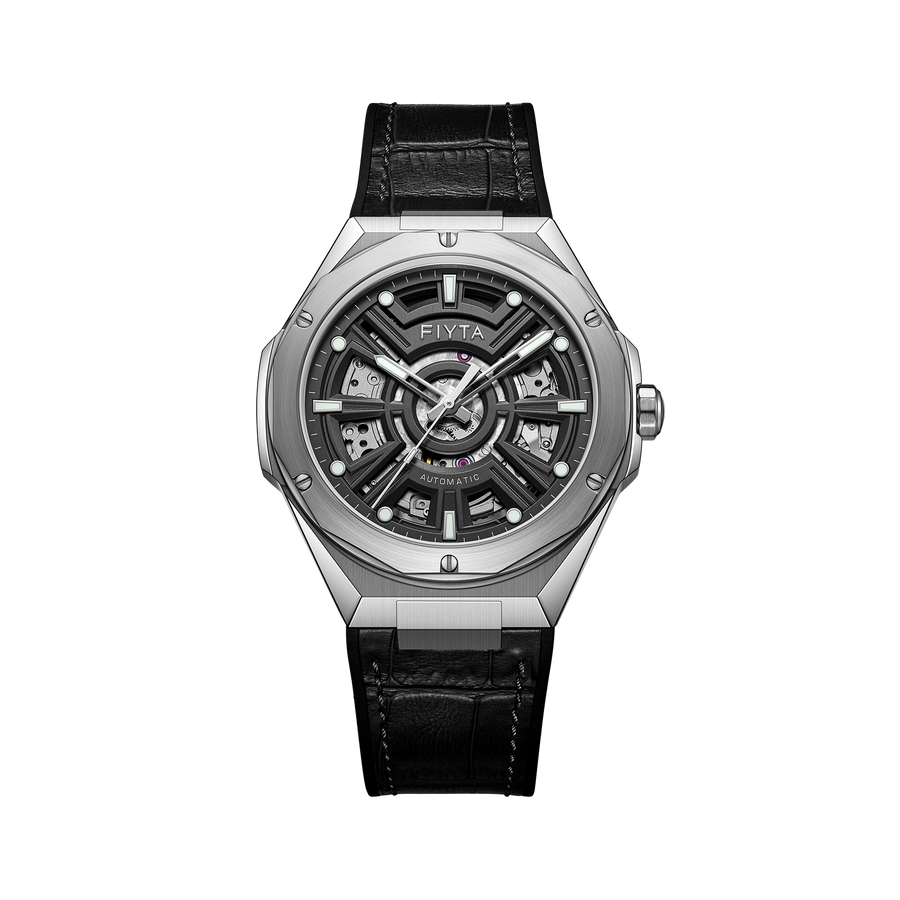 FIYTA Openwork Sport Men's Automatic Watch GA866025.WHB product view (Black Dial / Black Strap) (GA866025.WHB)