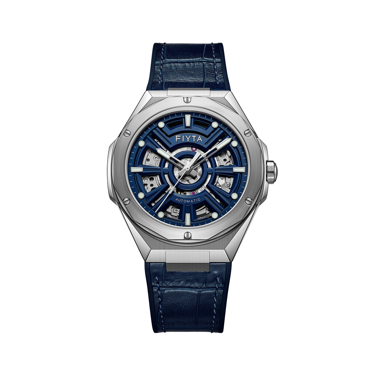 FIYTA Openwork Sport Men's Automatic Watch GA866025.WLL product view (Navy Blue Dial / Navy Blue Strap) (GA866025.WLL)