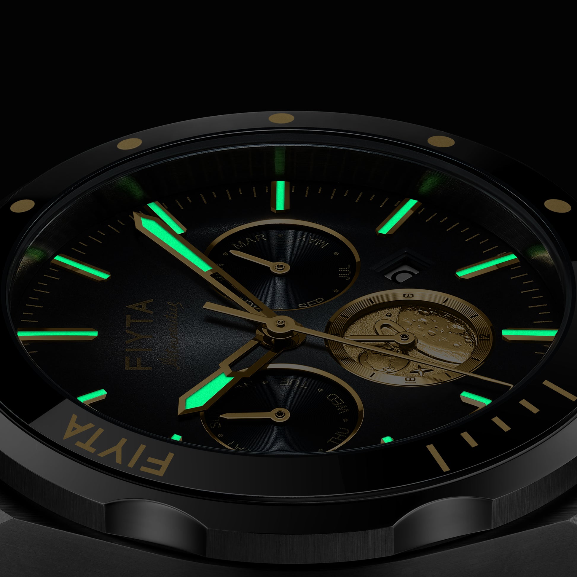 Aeronuatics Collection "Moon" 18K Gold Men's Mechanical Automatic Watch - FIYTA