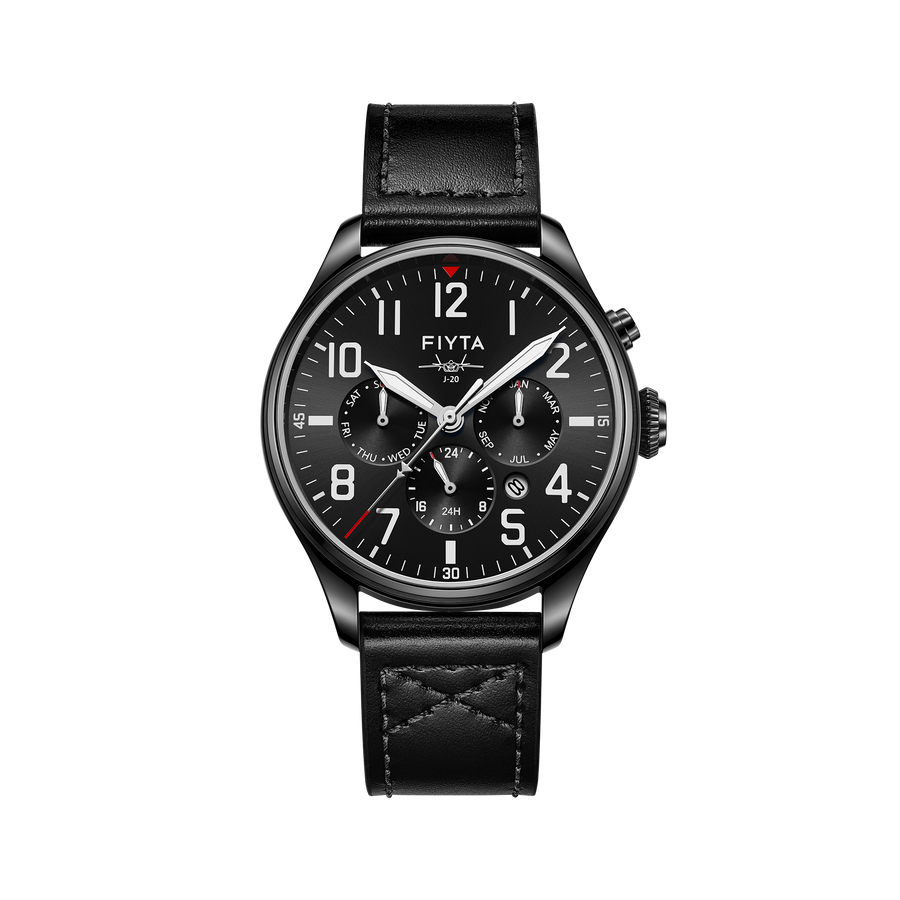 FIYTA J-20 Fighter Special Edition — Tactical Black / Black Leather Strap (GA881007.BBB)
