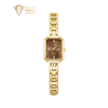 Eastern Grace Collection Women's Watch & Tiger’s Eye Clover Bracelet Gift Set - FIYTA (Brown Dial / Gold Strap)