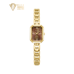 Eastern Grace Collection Women's Watch & Tiger’s Eye Clover Bracelet Gift Set - FIYTA (Brown Dial / Gold Strap)