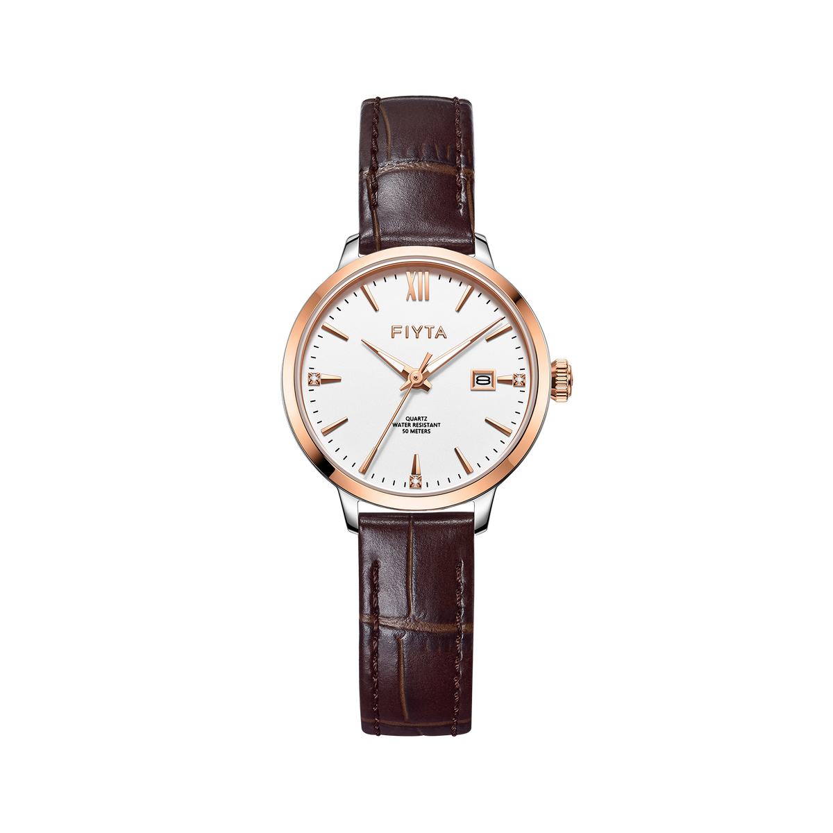 FIYTA Joyart Classic Pair Women's Quartz Watch 28 mm L800023.MWK product view (White Dial / Brown Strap)