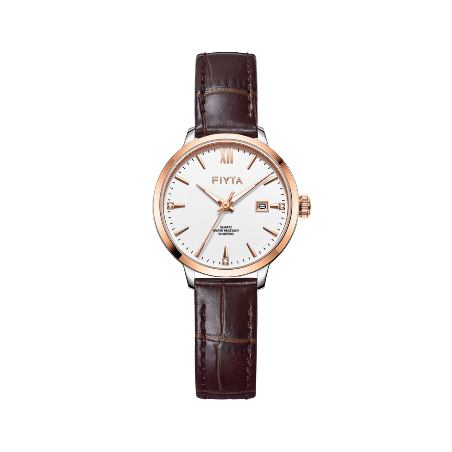 FIYTA Joyart Classic Pair Women's Quartz Watch 28 mm L800023.MWK product view (White Dial / Brown Strap)