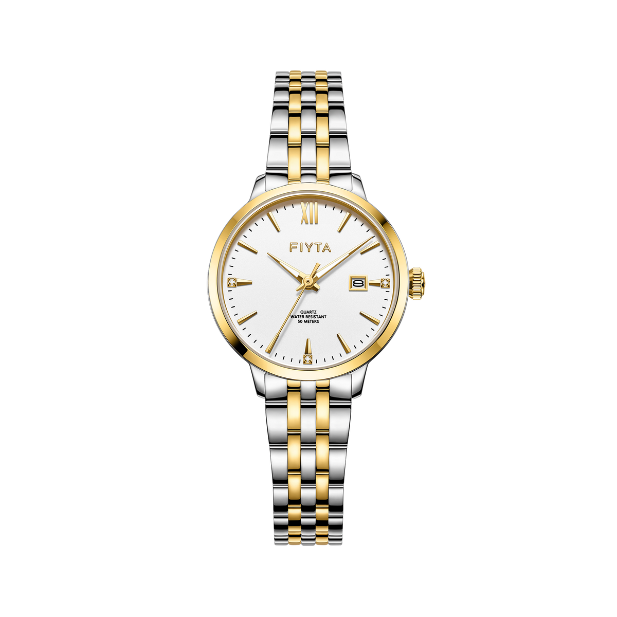 FIYTA Joyart Classic Pair Women's Quartz Watch 28 mm L800023.TWT product view (White Dial / Gold & Silver Strap)