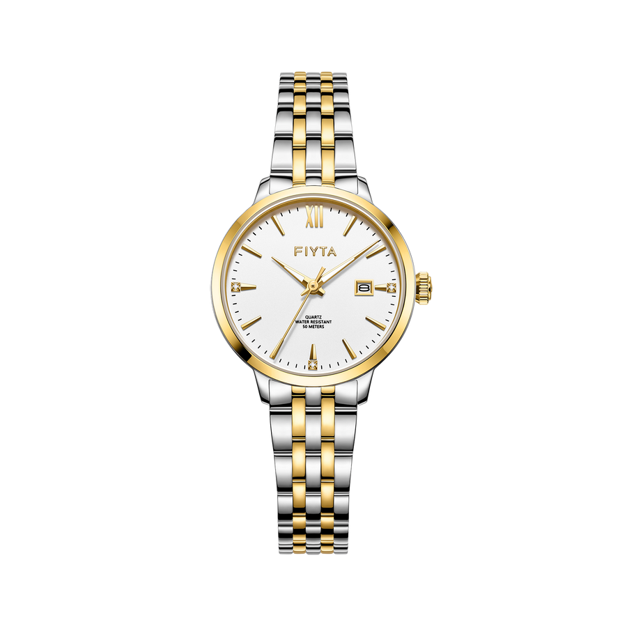 FIYTA Joyart Classic Pair Women's Quartz Watch 28 mm L800023.TWT product view (White Dial / Gold & Silver Strap)