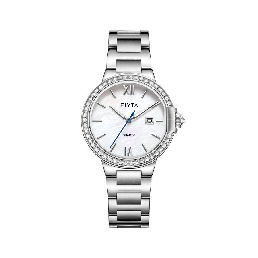 FIYTA Heart Lock Women's Quartz Watch L803002.WWWD product view (Mother-of-Pearl Dial / Silver Strap)