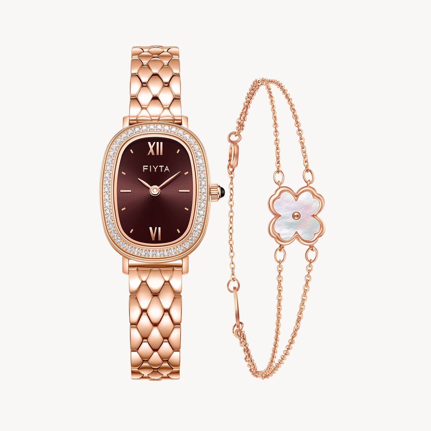 Cocoa Collection Women's Watch & Clover Bracelet Gift Set - FIYTA
