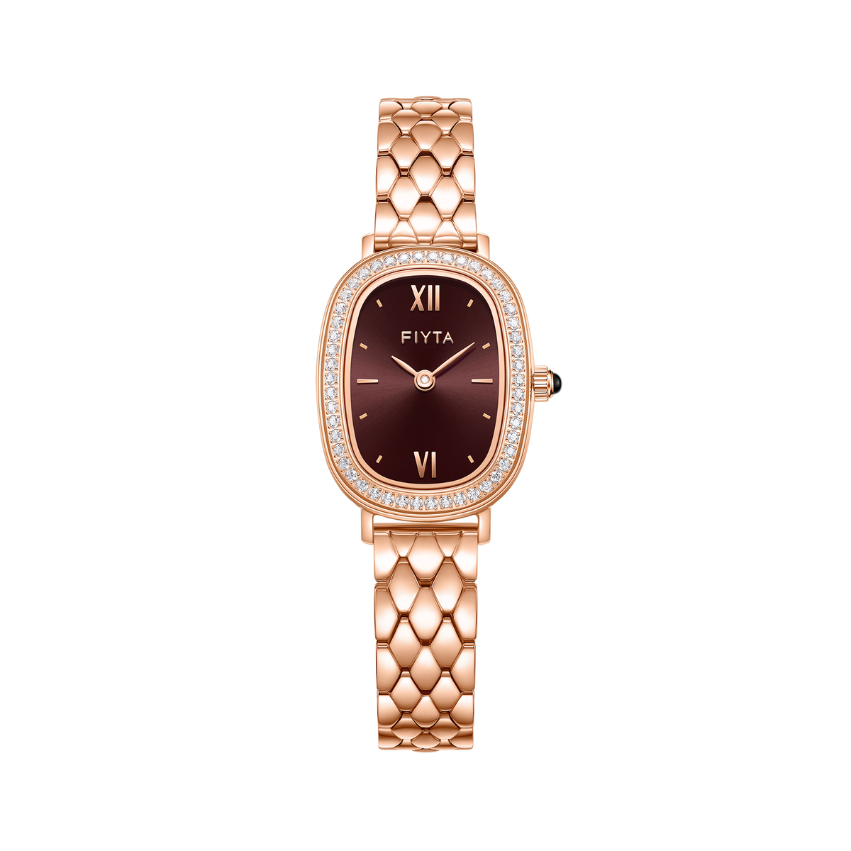 FIYTA Cocoa Zircon-Set Women's Quartz Watch L865018.PKPD product view (Brown Dial / Rose Gold Strap)