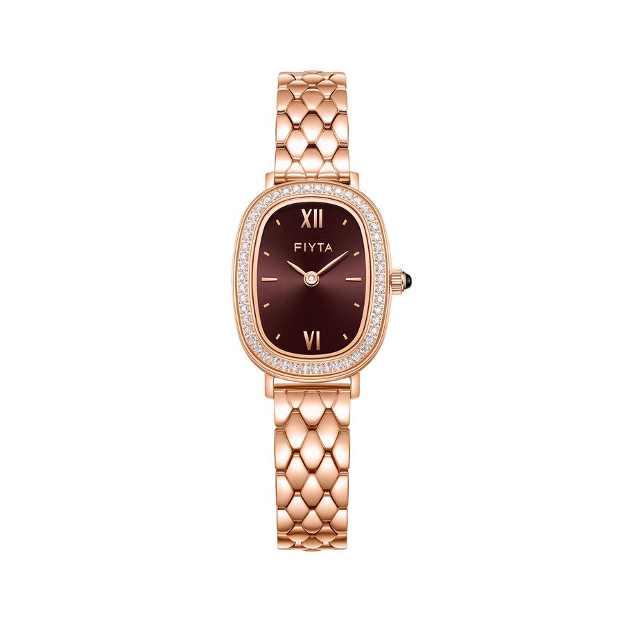 FIYTA Cocoa Zircon-Set Women's Quartz Watch L865018.PKPD product view (Brown Dial / Rose Gold Strap)