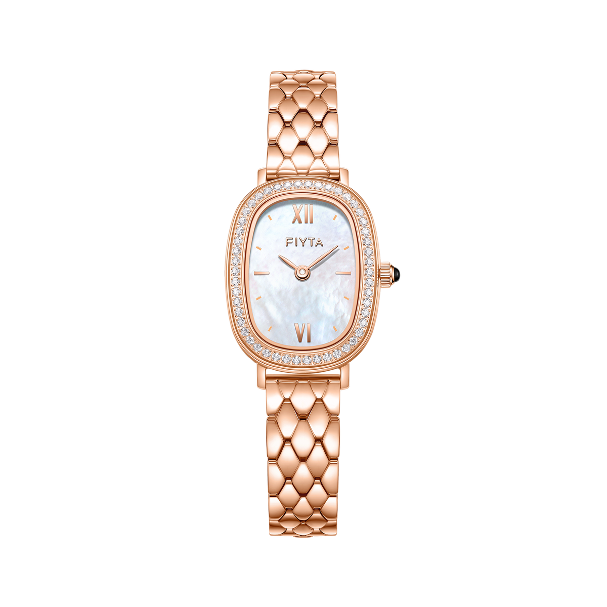 FIYTA Cocoa Zircon-Set Women's Quartz Watch L865018.PWPD product view (White Dial / Rose Gold Strap)