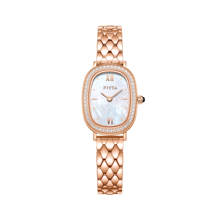 FIYTA Cocoa Zircon-Set Women's Quartz Watch L865018.PWPD product view (White Dial / Rose Gold Strap)