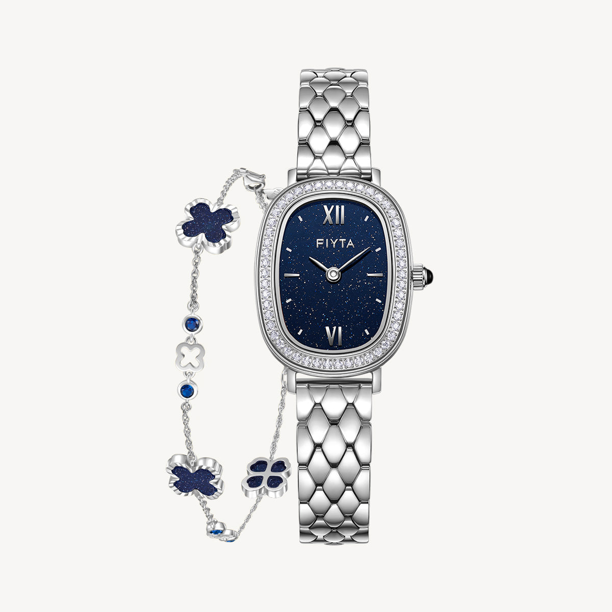 Cocoa Collection Women's Stainless Watch & Aventurine Clover Bracelet Gift Set - FIYTA
