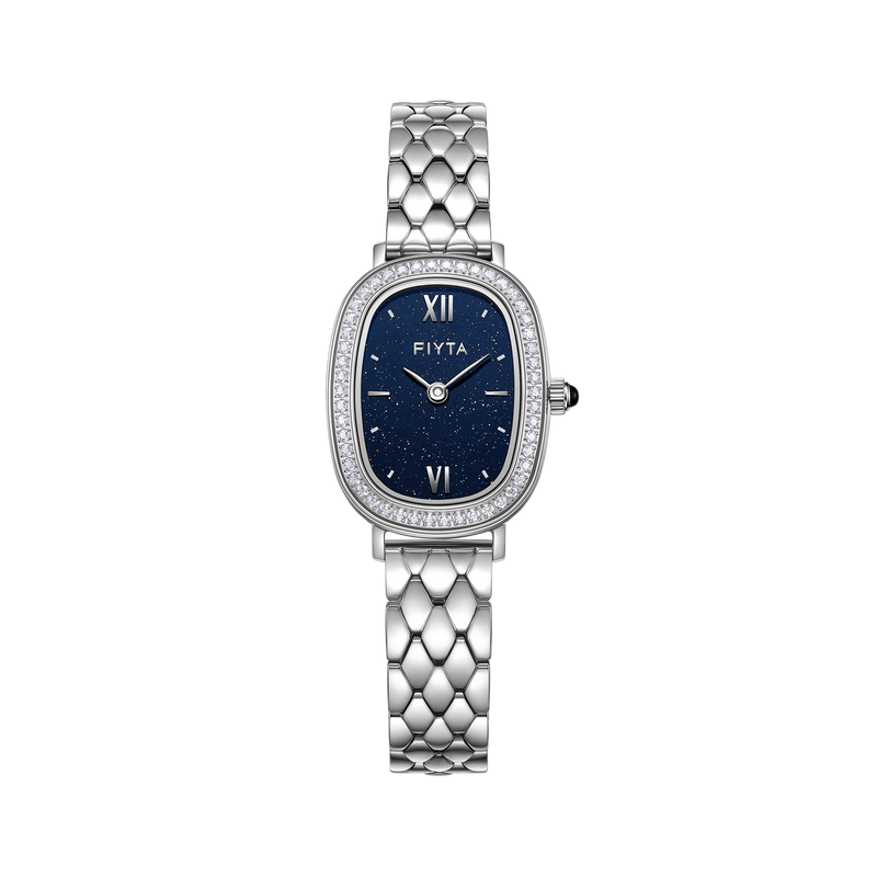 FIYTA Cocoa Zircon-Set Women's Quartz Watch L865018.WLWD product view (Navy Blue Dial / Silver Strap)