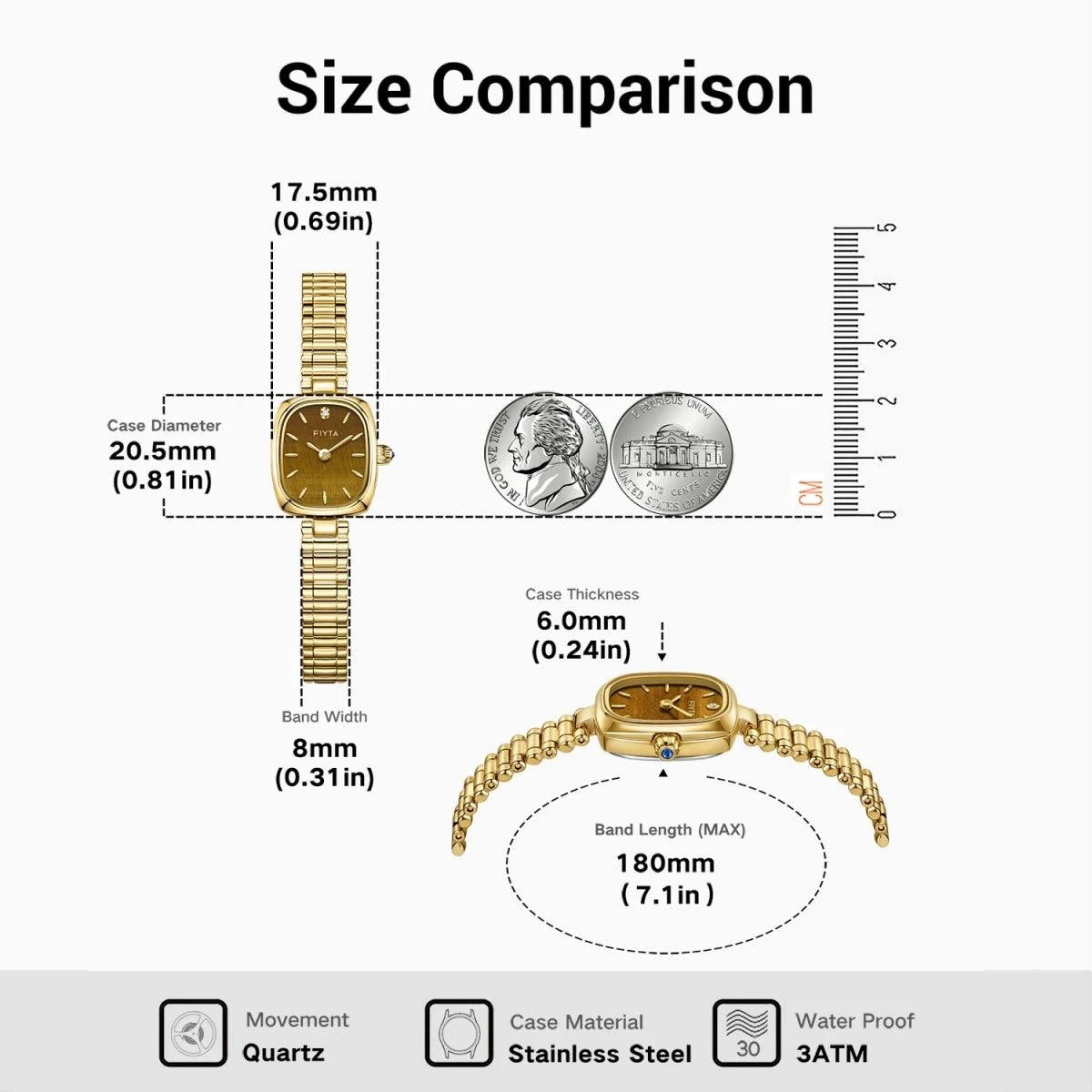 Gold Watches with Real Diamond Dial/Tiger's eye - FIYTA
