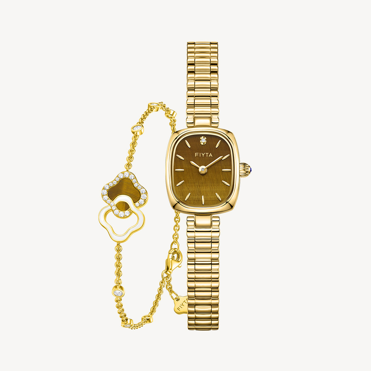 Gold Watch for Women & Persimmon Bracelet Gift Set - FIYTA