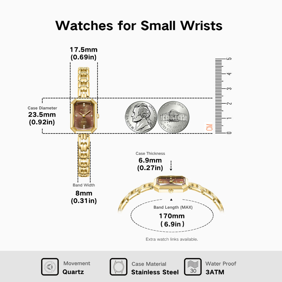 Eastern Grace Collection Women's Watch & Tiger’s Eye Clover Bracelet Gift Set - FIYTA (Brown Dial / Gold Strap)