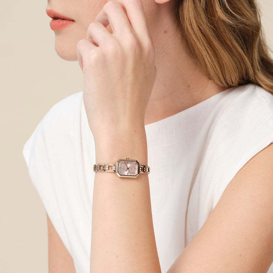 FIYTA Lilt Women’s Quartz Watch L865039.PFP wearing photo 2 (Pink Dial / Rose Gold Strap)