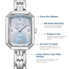 Eastern Grace Collection Women's Watch & Turquoise Clover Bracelet Gift Set - FIYTA (Aqua Blue Dial / Silver Strap)