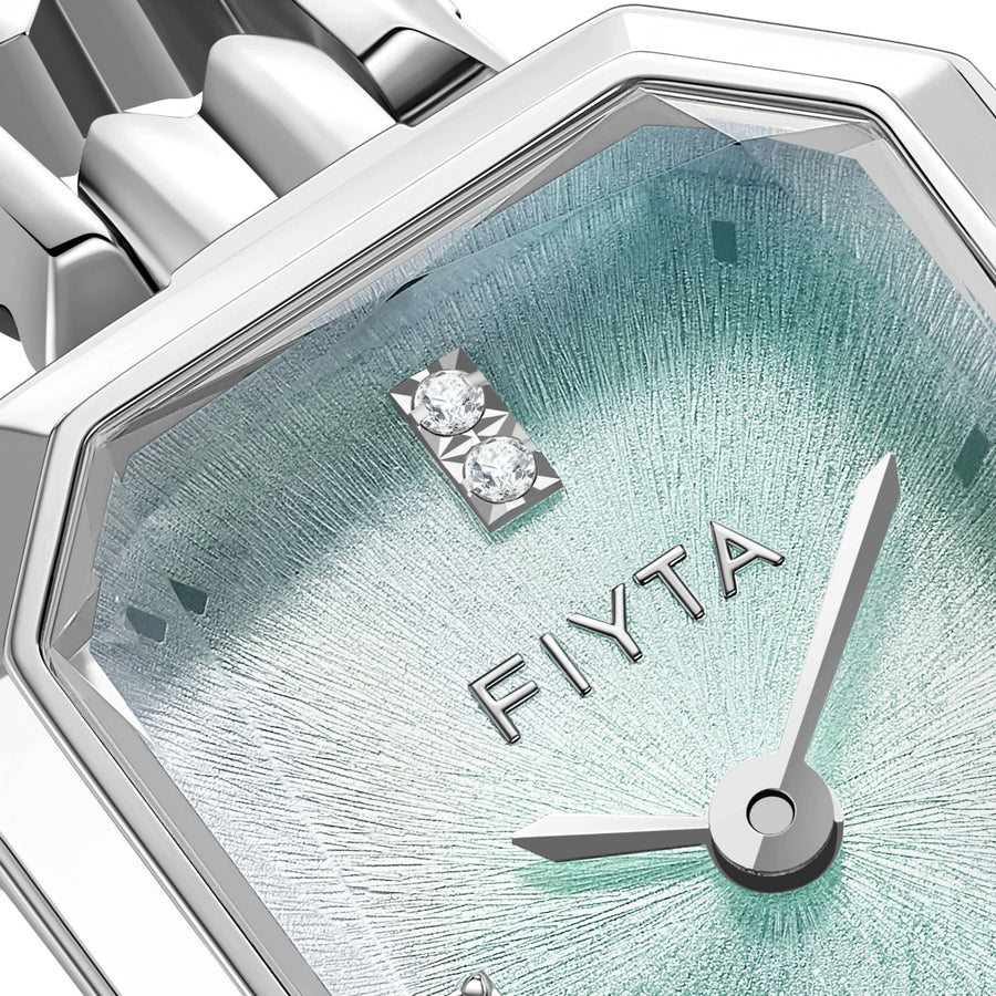 Eastern Grace Collection Women's Watch & Turquoise Clover Bracelet Gift Set - FIYTA (Mint Green Dial / Silver Strap)