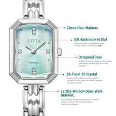 Eastern Grace Collection Women's Watch & Turquoise Clover Bracelet Gift Set - FIYTA (Mint Green Dial / Silver Strap)