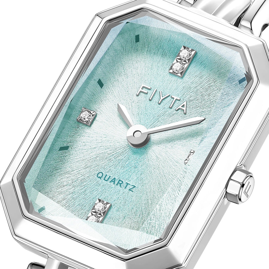 Eastern Grace Collection Women's Watch & Turquoise Clover Bracelet Gift Set - FIYTA (Mint Green Dial / Silver Strap)