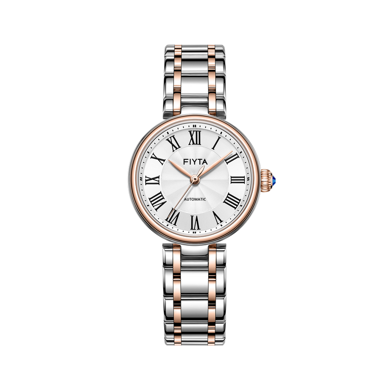 FIYTA Little Bliss Women's Automatic Watch LA803003.MWM product view (Silver Dial / Rose Gold & Silver Strap)