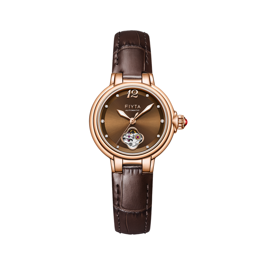 FIYTA Good Fortune Persimmon Women's Automatic Watch LA865022.PKK product view (Brown Dial / Brown Strap)