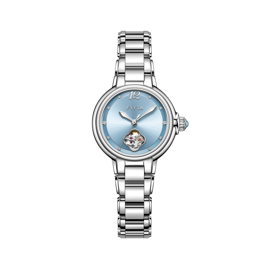 FIYTA Good Fortune Persimmon Women's Automatic Watch LA865022.WLW product view (Aqua Blue Dial / Silver Strap)