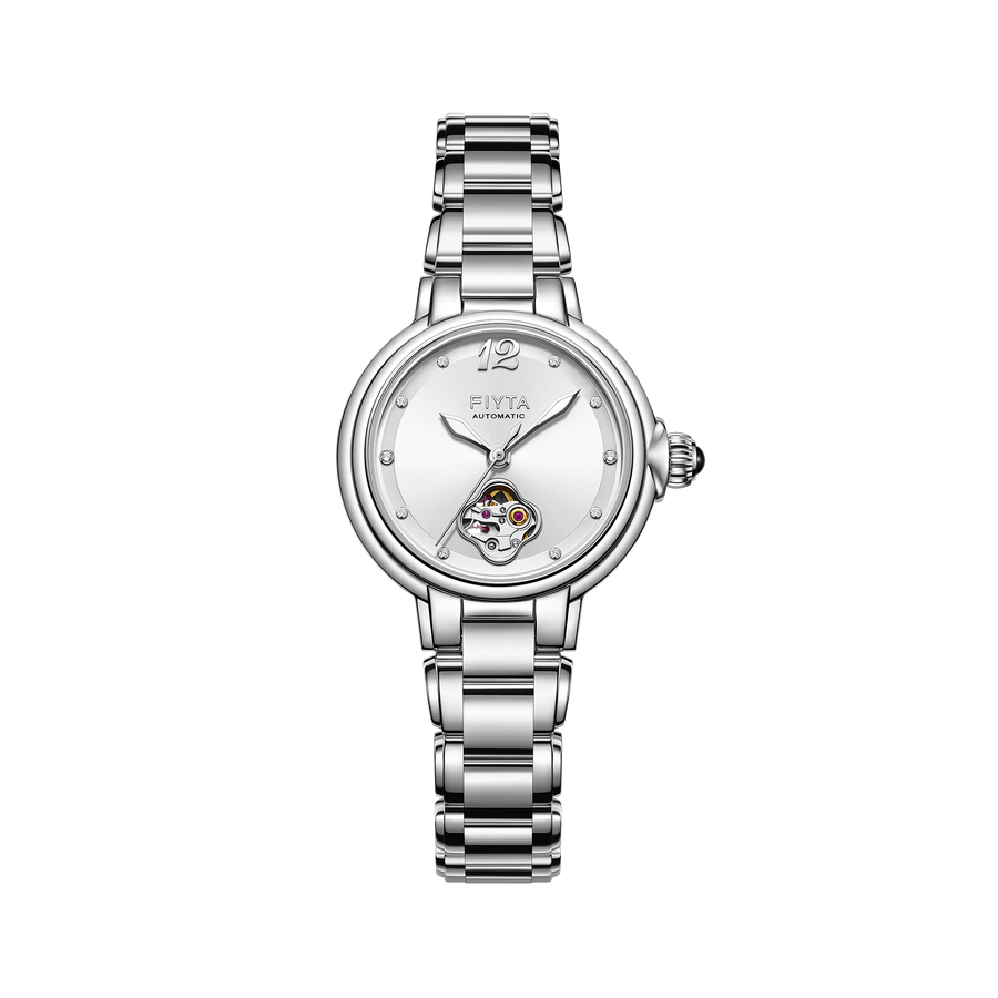 FIYTA Good Fortune Persimmon Women's Automatic Watch LA865022.WWW product view (Silver Dial / Silver Strap)