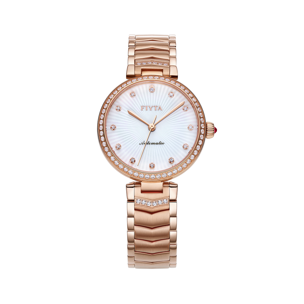 FIYTA V-Neck Women's Automatic Watch LA869008.PWPH product view (White Dial / Rose Gold Strap)