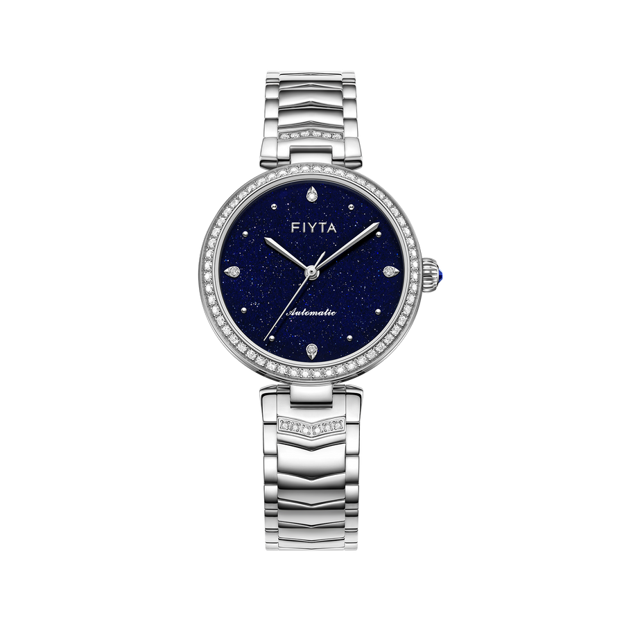 FIYTA V-Neck Women's Automatic Watch LA869011.WLWH product view (Navy Blue Dial / Silver Strap)
