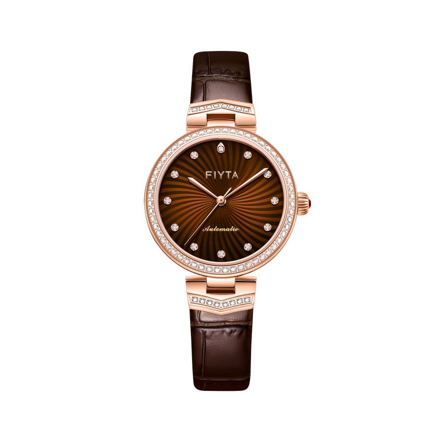 FIYTA V-Neck Women's Automatic Watch LA869015.PKKH product view (Brown Dial / Brown Strap)