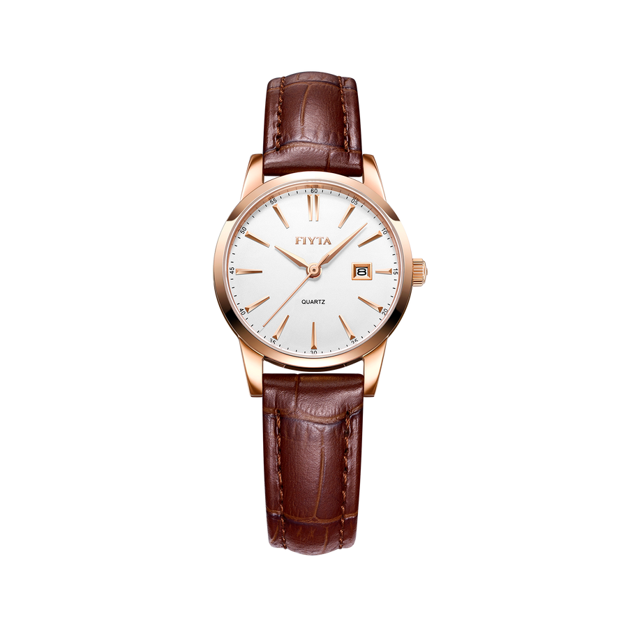 FIYTA Timeless Pair Women's Quartz Watch TL802002.PWR product view (White Dial / Brown Strap) (TL802002.PWR)