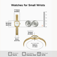 FIYTA Mini Cushion Women's Quartz Watch DL21011.GWG detail image (White Dial / Gold Strap)