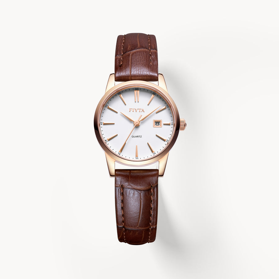 FIYTA Timeless Pair Women's Quartz Watch TL802002.PWR detail image (White Dial / Brown Strap)
