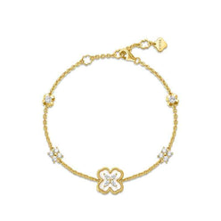 FIYTA Little Luck Four-Leaf Clover Bracelet AB0013.GSDM front view (Gold & Silver)