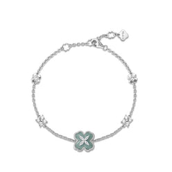 FIYTA Little Luck Four-Leaf Clover Bracelet AB0015.WSDG front view (Aqua Blue)